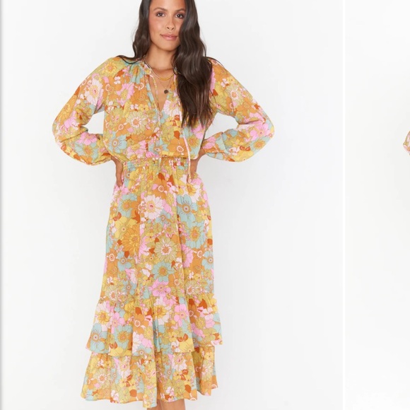 Show Me Your Mumu Cait Midi Dress Groovy Blooms - Picture 3 of 5